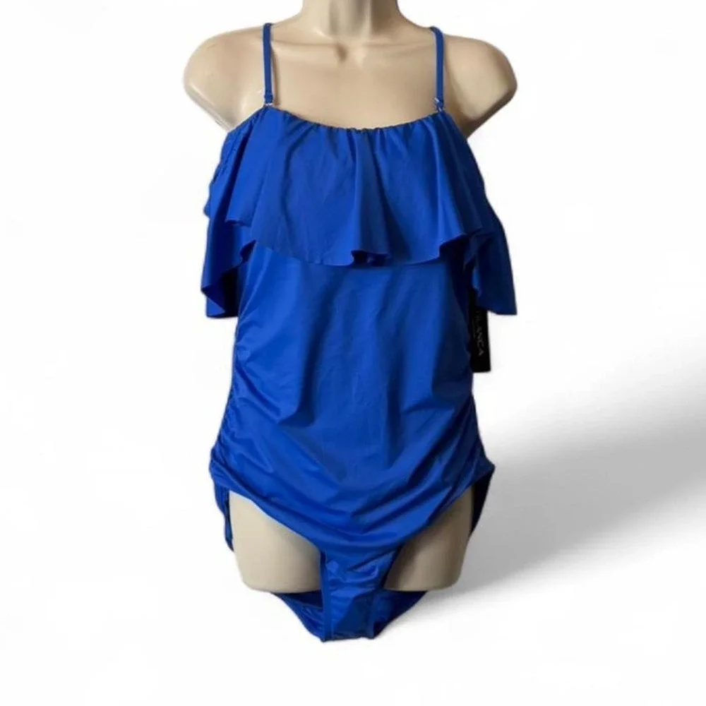La Blanca China Blue Convertible‎ Ruffle One Piece Swimsuit